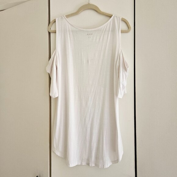 Three Dots Cold Shoulder White Top Size L - Picture 2 of 7